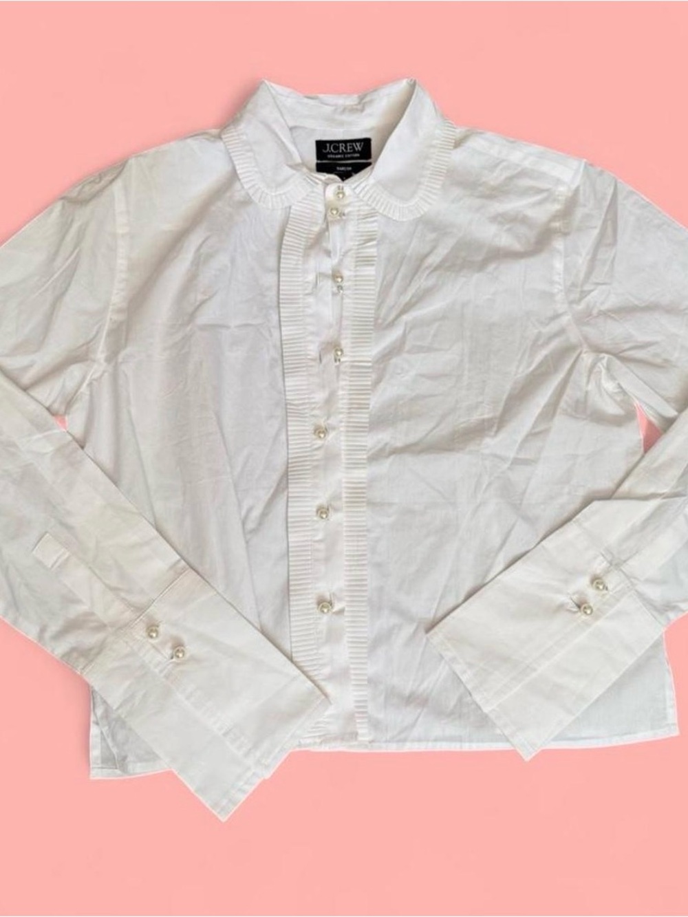 J. Crew White Cotton Ruffle-Front Button Down Shirt